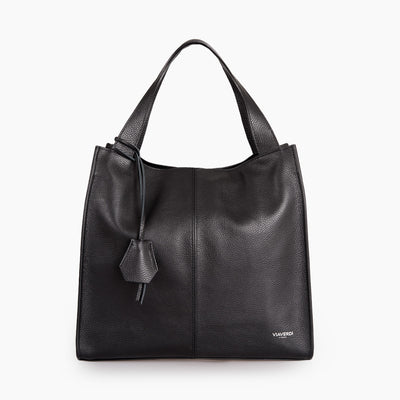 VIAVERDI Black Leather Tote Bag Made in Italy