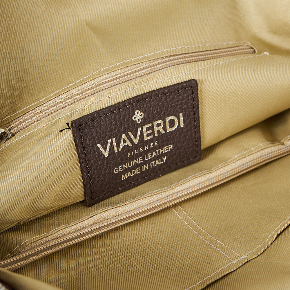VIAVERDI Brown Leather Bag with Double Wearability Made in Italy