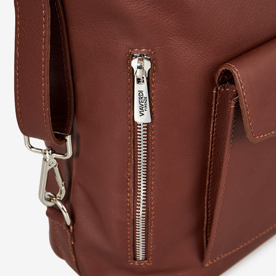 VIAVERDI Brown Leather Bag with Double Wearability Made in Italy