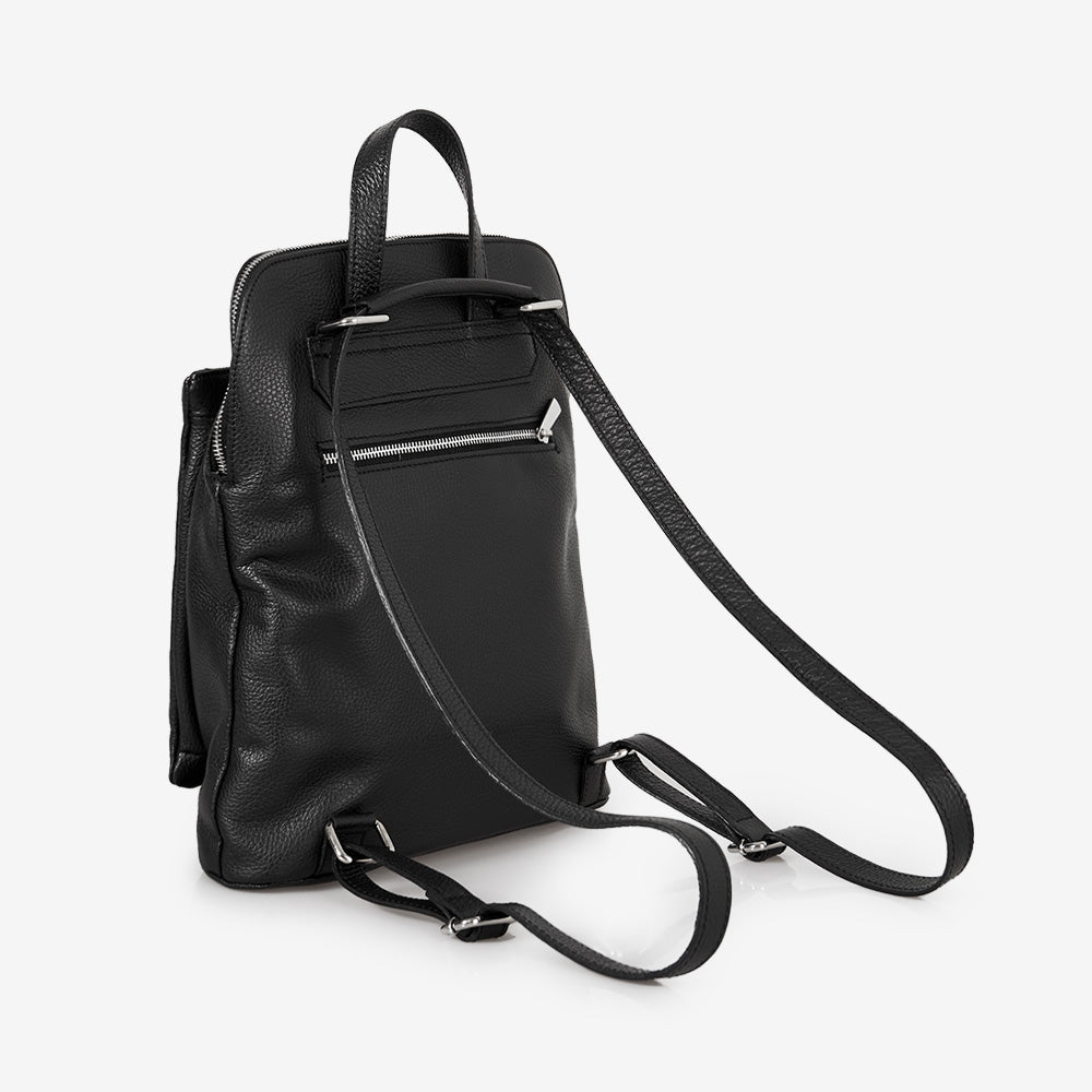 VIAVERDI Black Leather Backpack Made in Italy