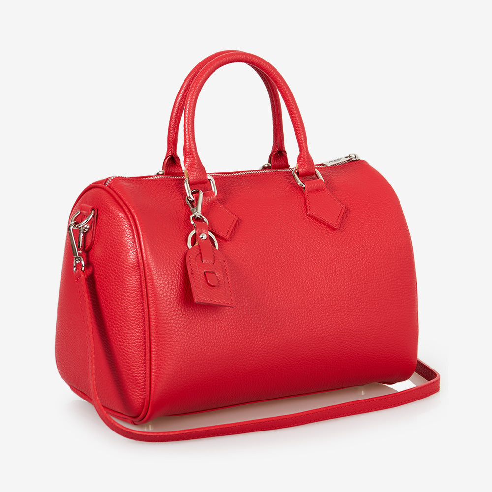 VIAVERDI Red Leather Boston Bag Made in Italy