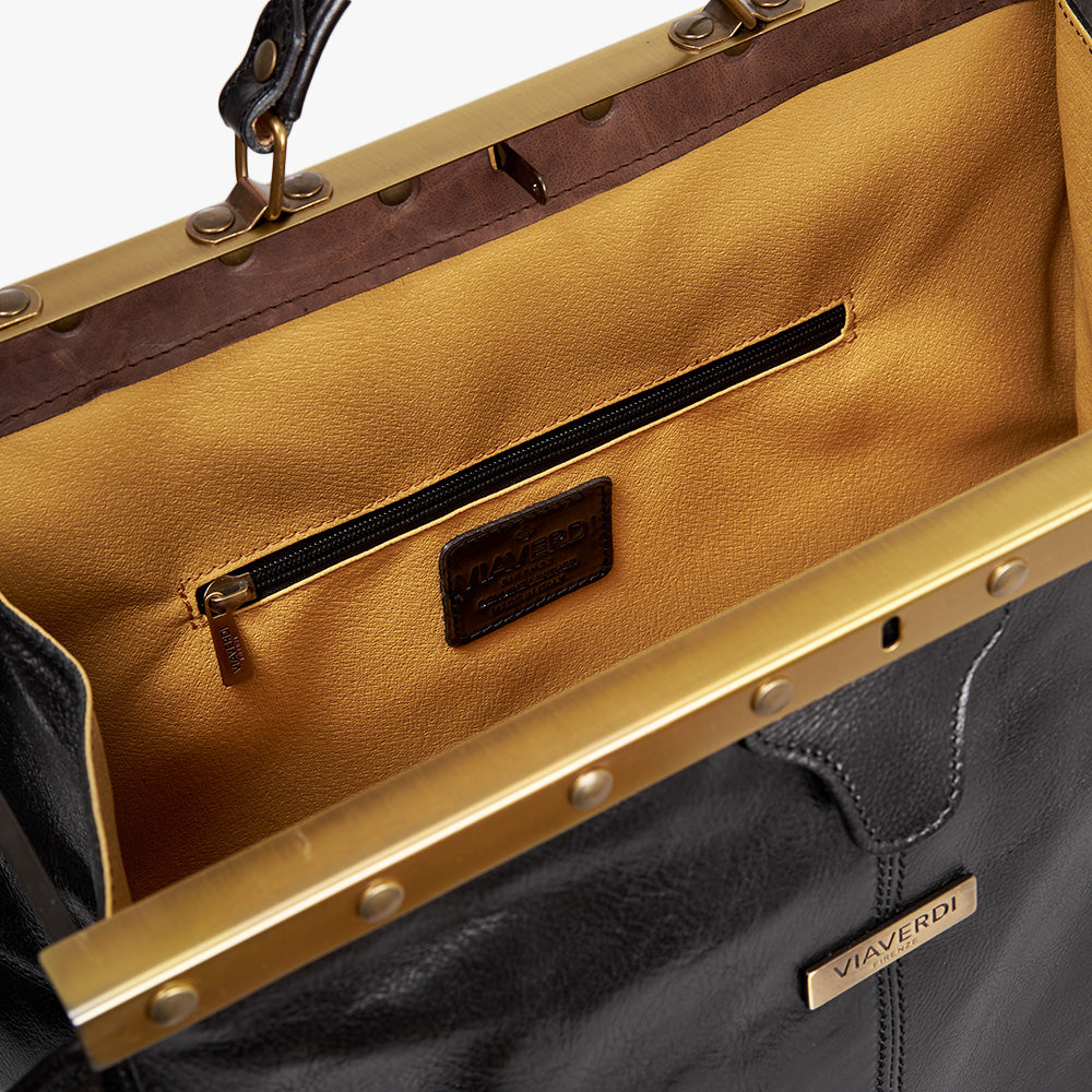 Bolso de Médico Grande de Piel Negra VIAVERDI Made in Italy
