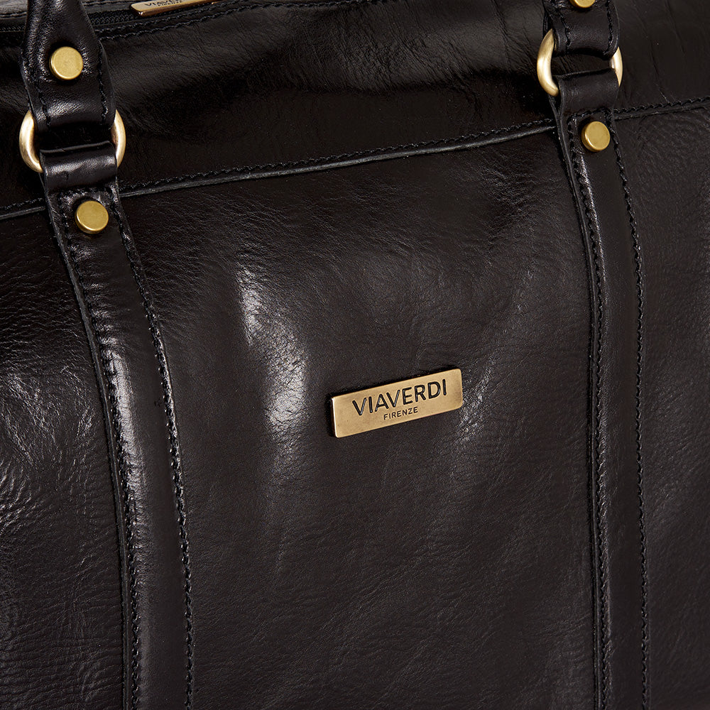 Borsone da Viaggio in Pelle Nera VIAVERDI Made in Italy