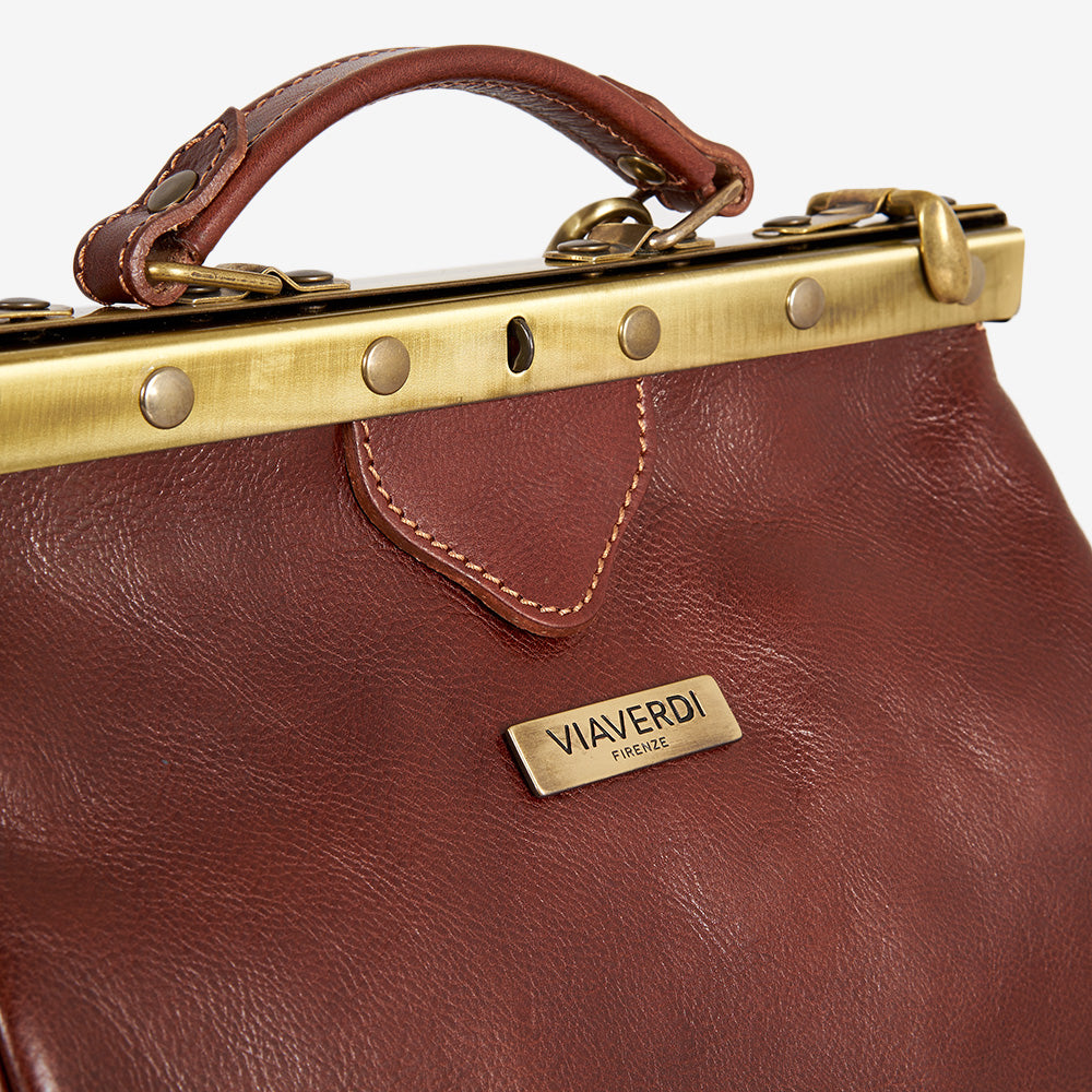 VIAVERDI Medium Brown Leather Doctor Bag Made in Italy