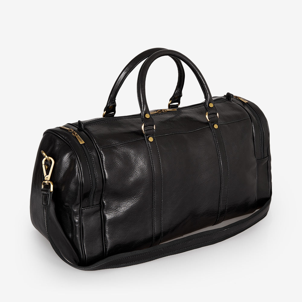 VIAVERDI Black Leather Duffle Bag Made in Italy 