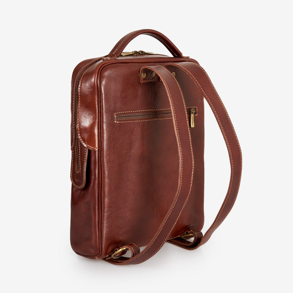 VIAVERDI Brown Leather Backpack Made in Italy