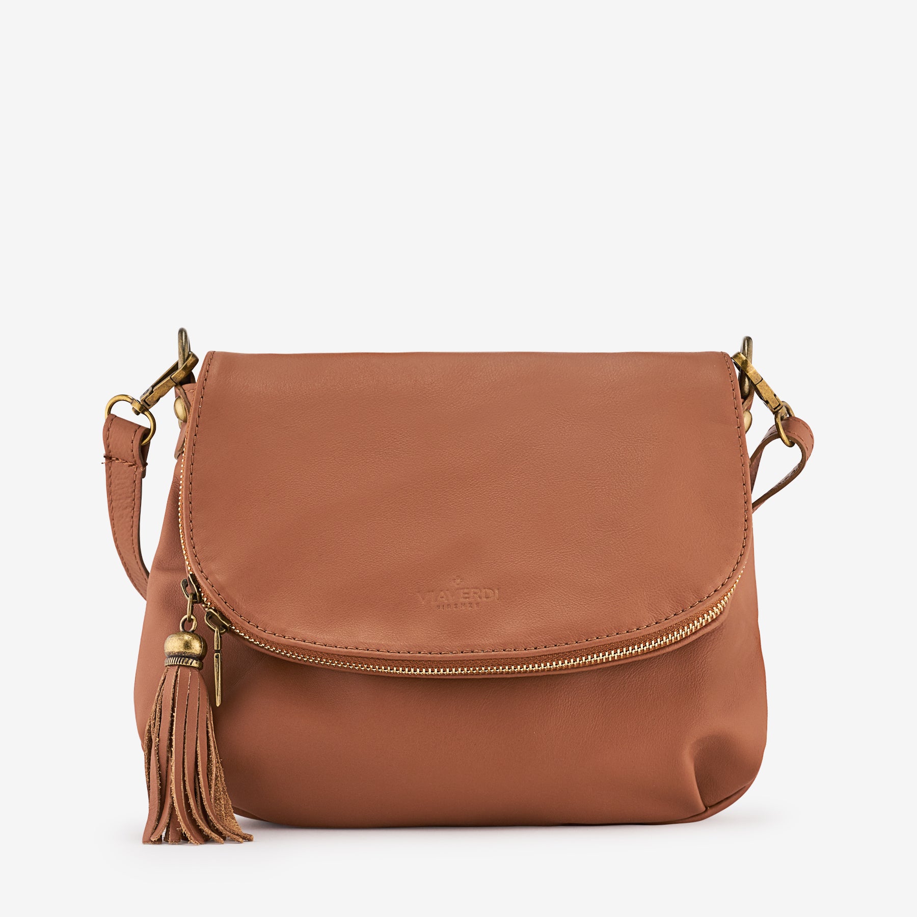 Borsa a Tracolla in Pelle color Cuoio VIAVERDI Made in Italy