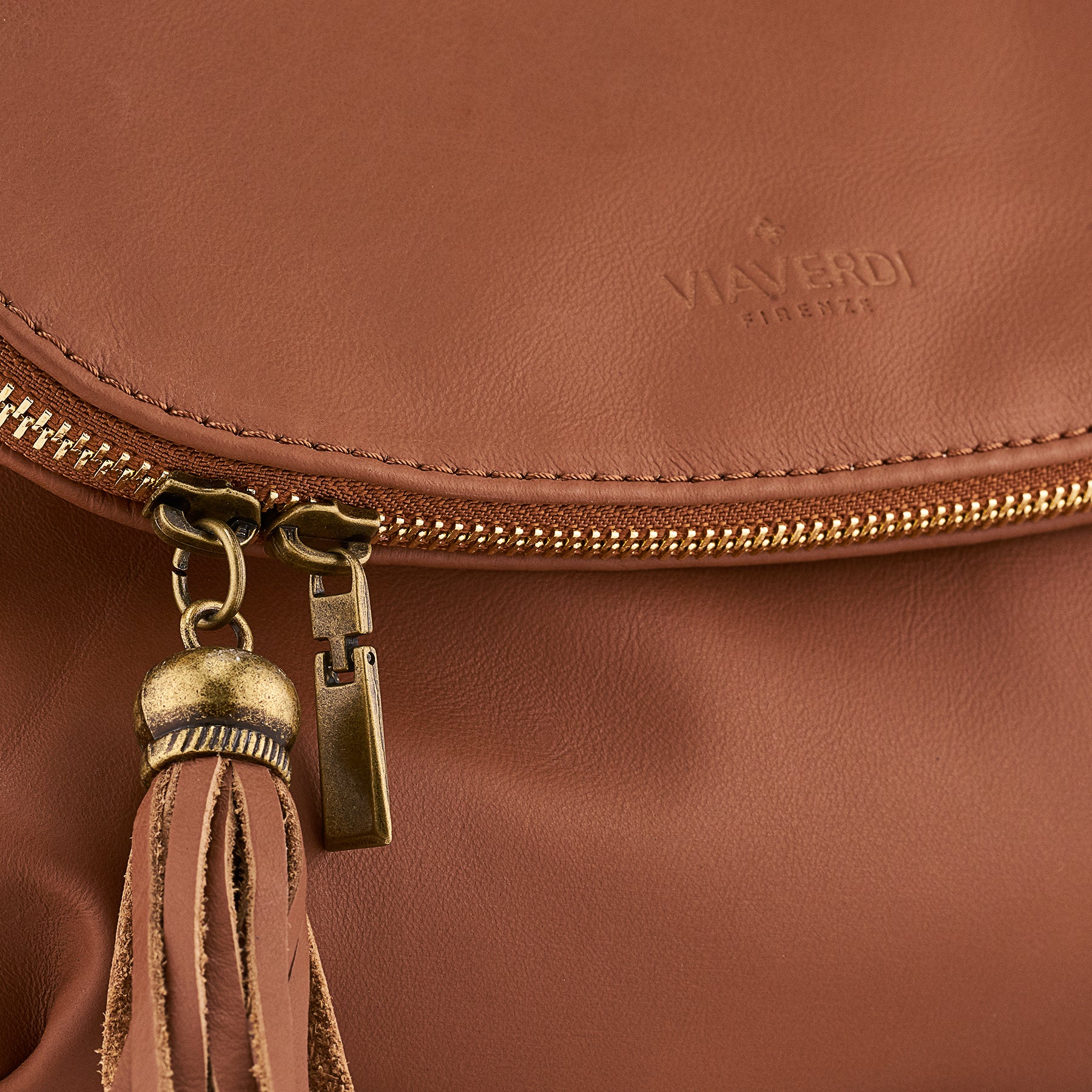 Borsa a Tracolla in Pelle color Cuoio VIAVERDI Made in Italy