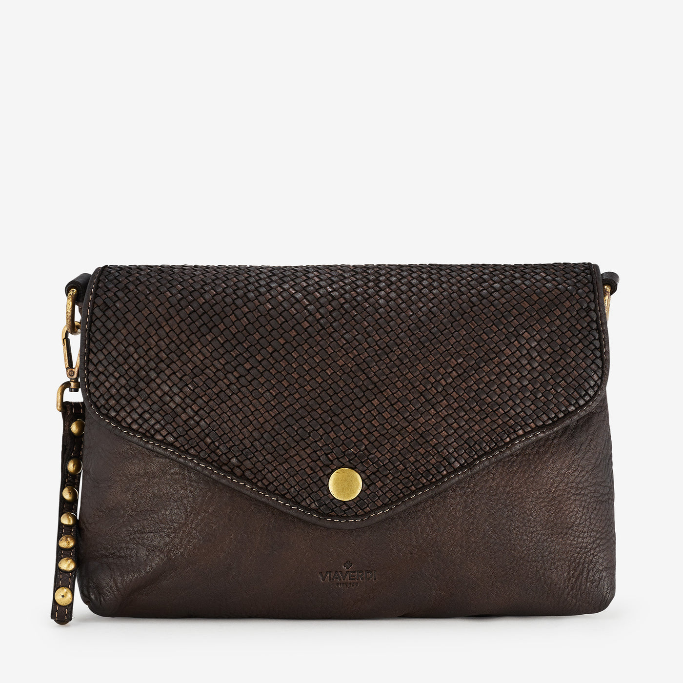 VIAVERDI Dark Brown Intrecciato Leather Pouch Bag Made in Italy 