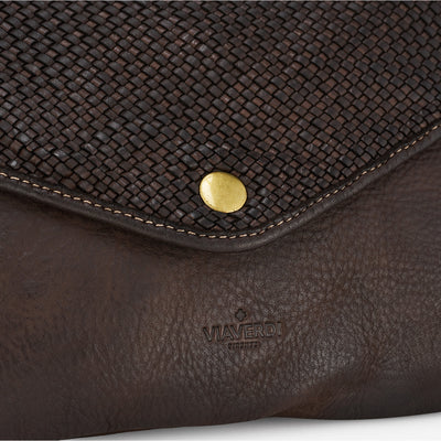VIAVERDI Dark Brown Intrecciato Leather Pouch Bag Made in Italy 
