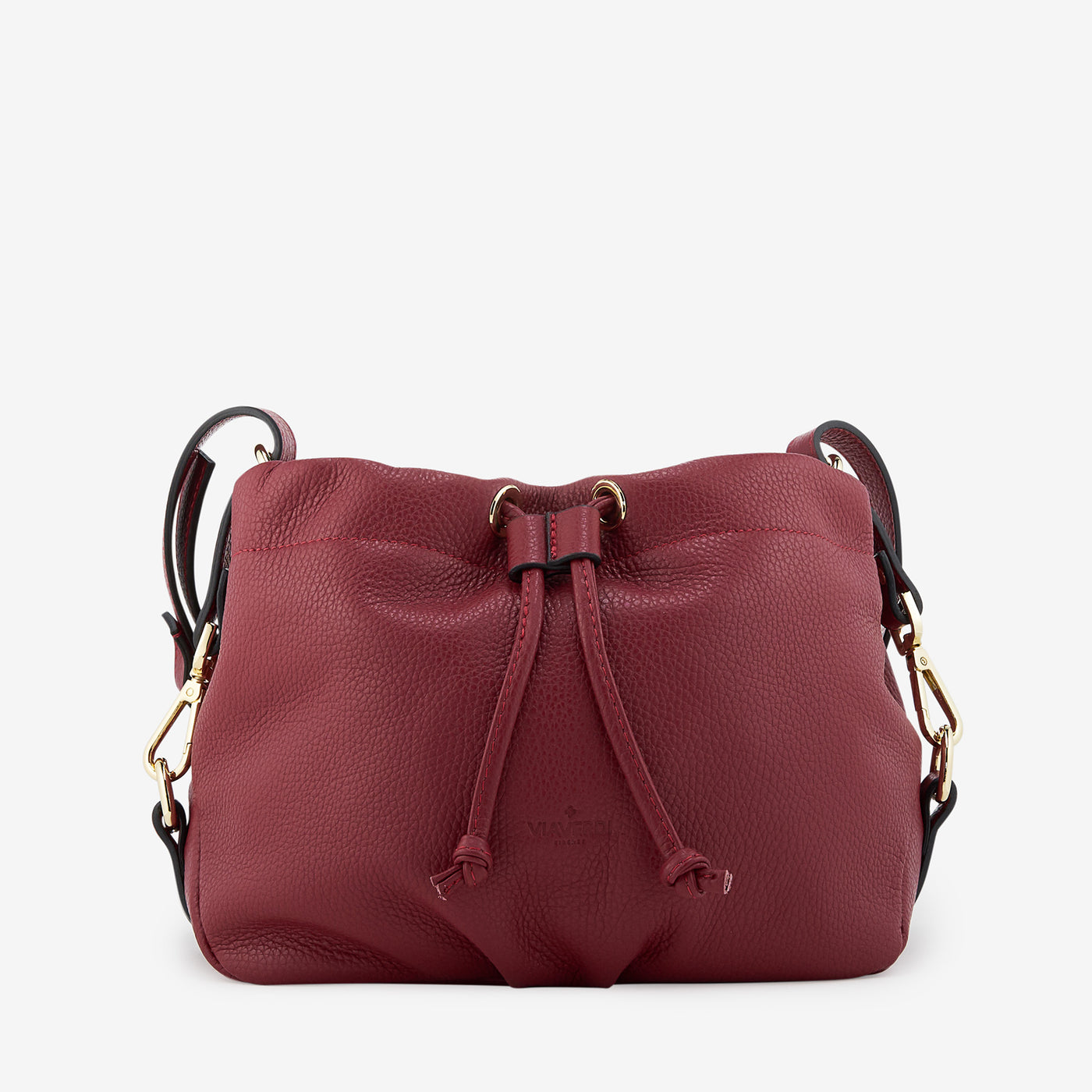 VIAVERDI Bordeaux Tumbled Leather Crossbody Bag Made in Italy 