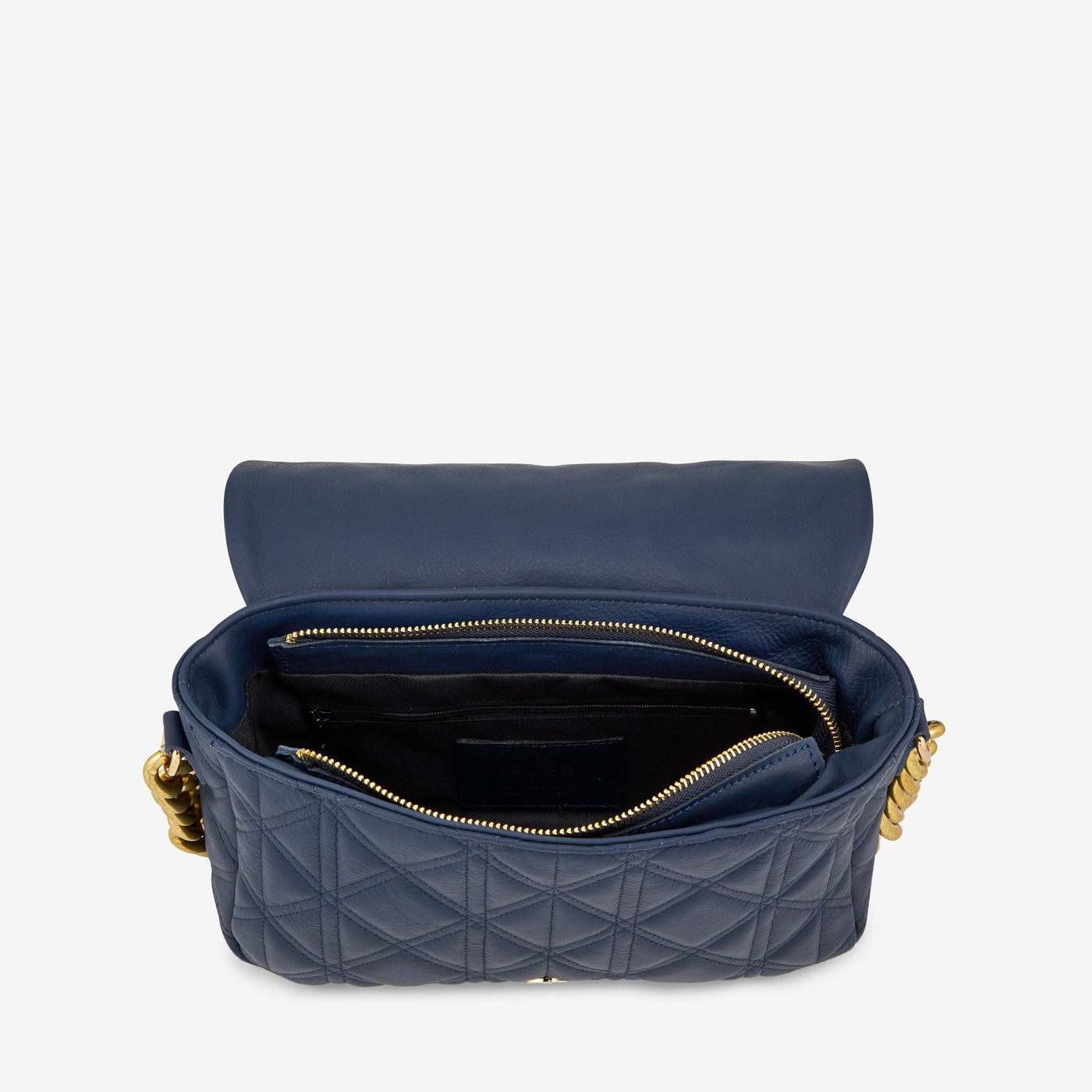 Borsa a Spalla in Pelle Matelassé Blu con Catena VIA VERDI Made in Italy