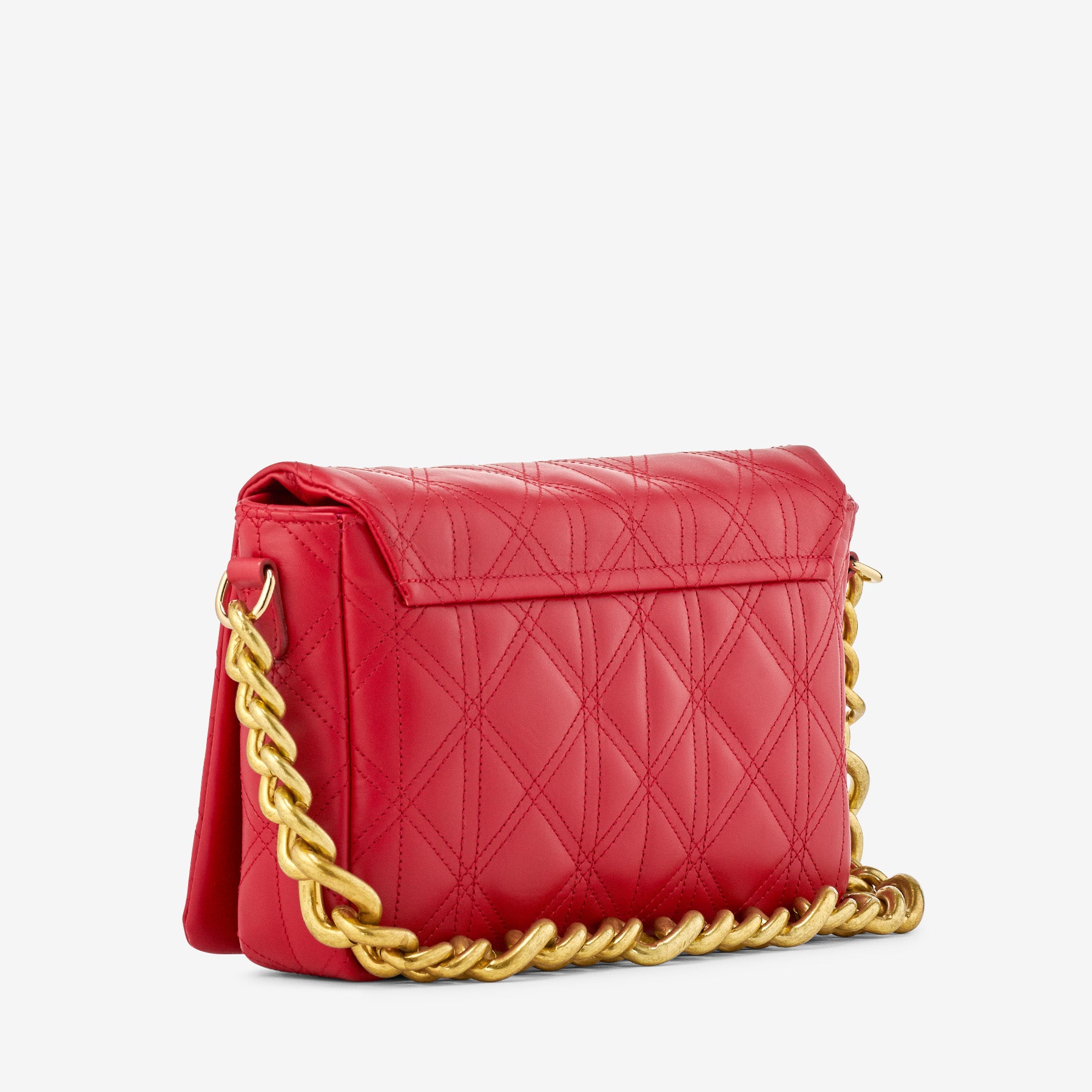 Borsa a Spalla in Pelle Matelassé Rossa con Catena VIA VERDI Made in Italy