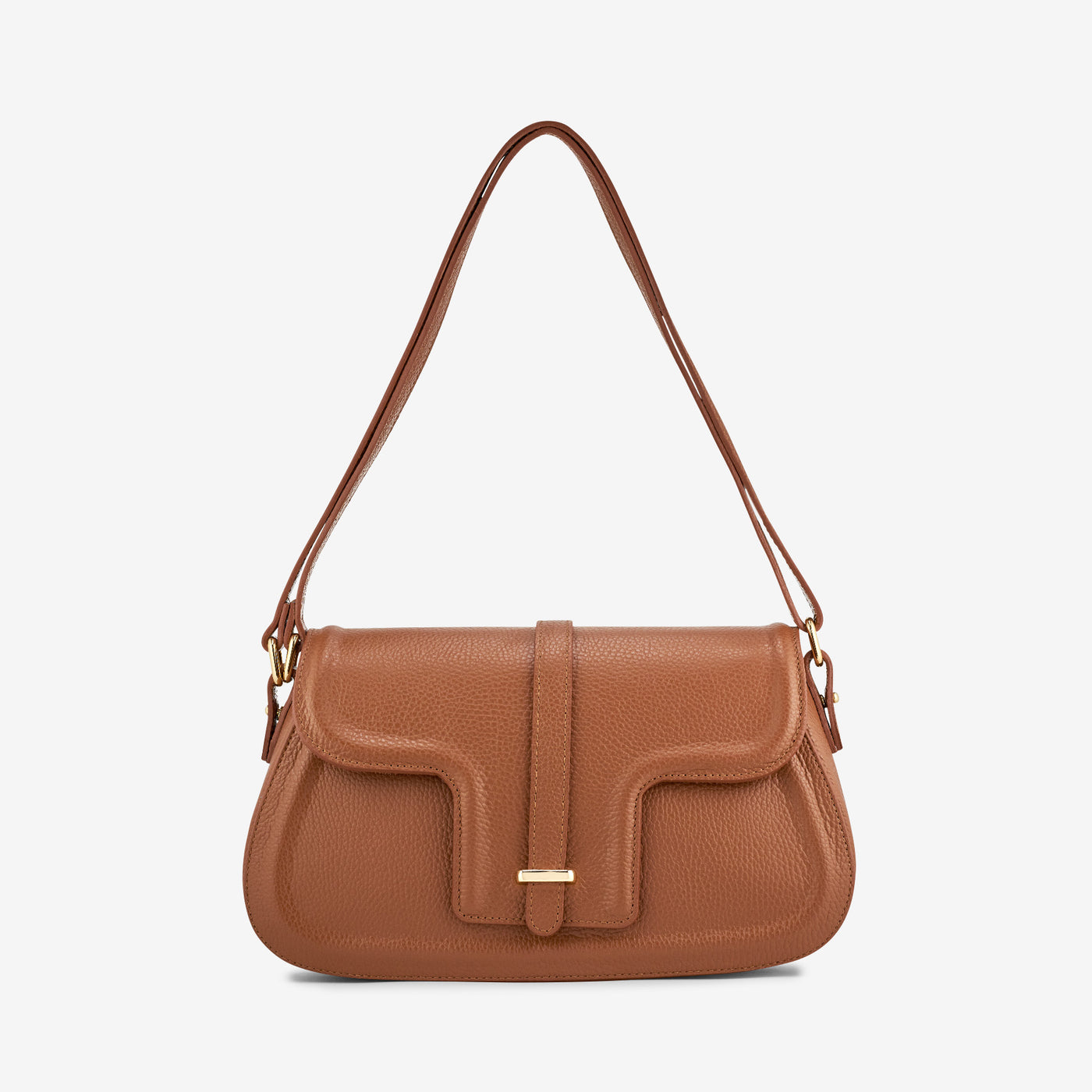 VIAVERDI Brown Tumbled Leather Shoulder Bag Made in Italy