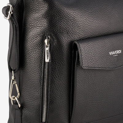 VIAVERDI Black Leather Bag with Double Wearability Made in Italy