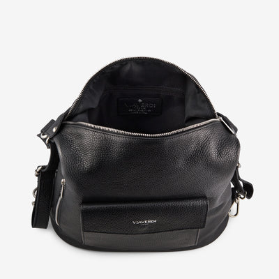VIAVERDI Black Leather Bag with Double Wearability Made in Italy