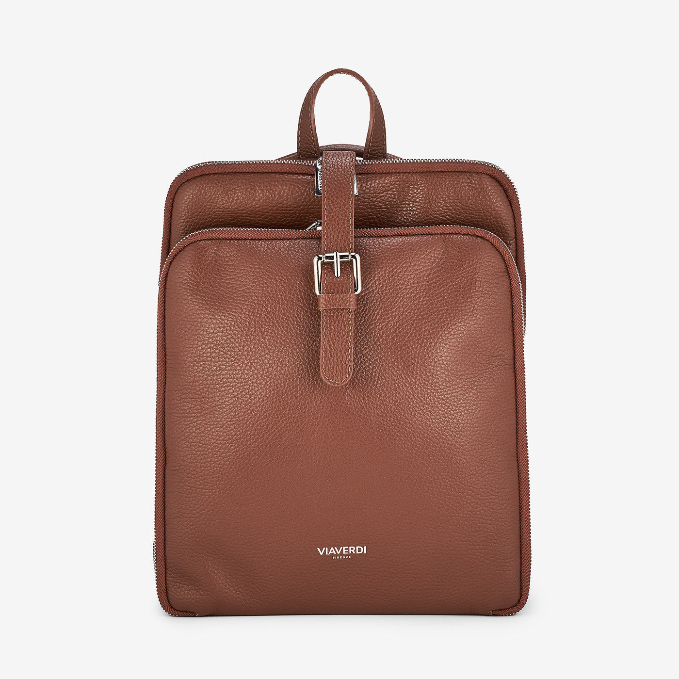 VIAVERDI Brown Tumbled Leather Backpack Made in Italy