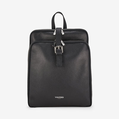 VIAVERDI Black Tumbled Leather Backpack Made in Italy