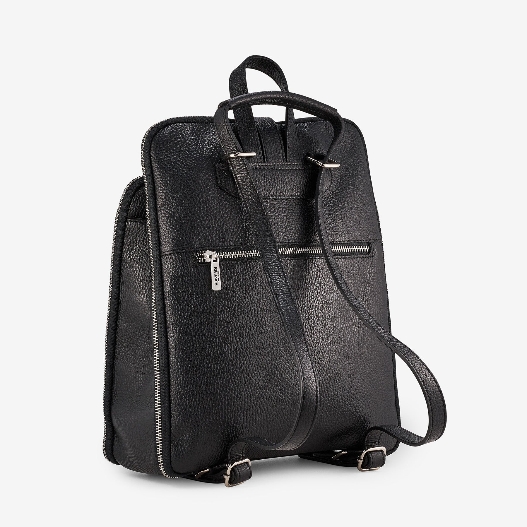 Zaino in Pelle Nera Martellata VIAVERDI Made in Italy