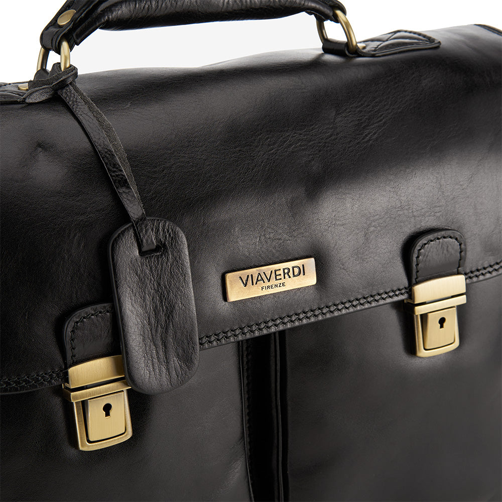Cartella da Lavoro in Pelle Nera VIAVERDI Made in Italy linea Firenze