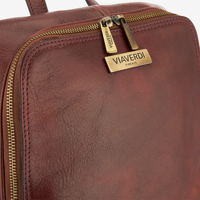VIAVERDI Brown Leather Backpack Made in Italy