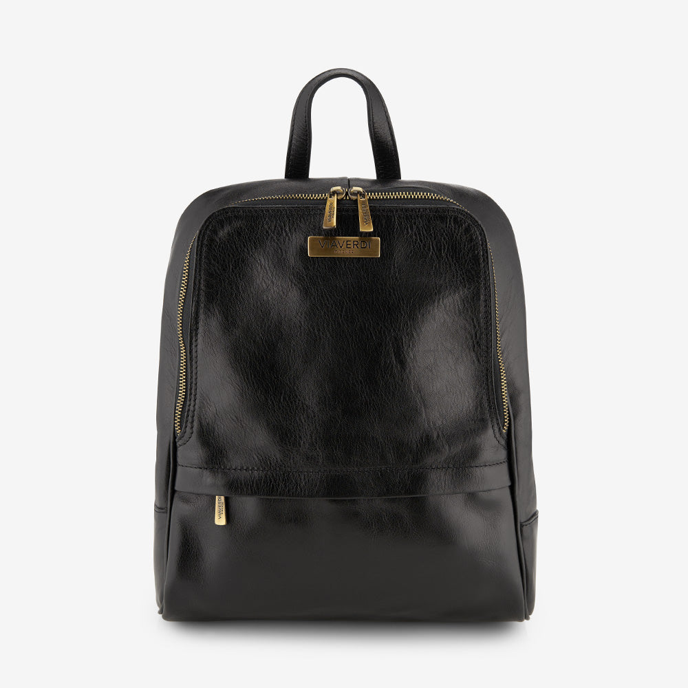VIAVERDI Black Leather Backpack Made in Italy