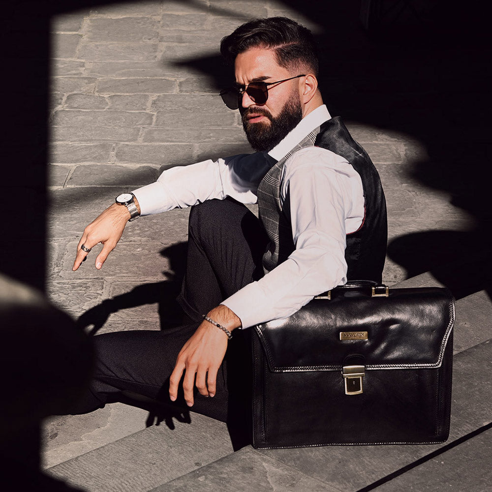 Maletín de Piel Negra VIAVERDI Made in Italy