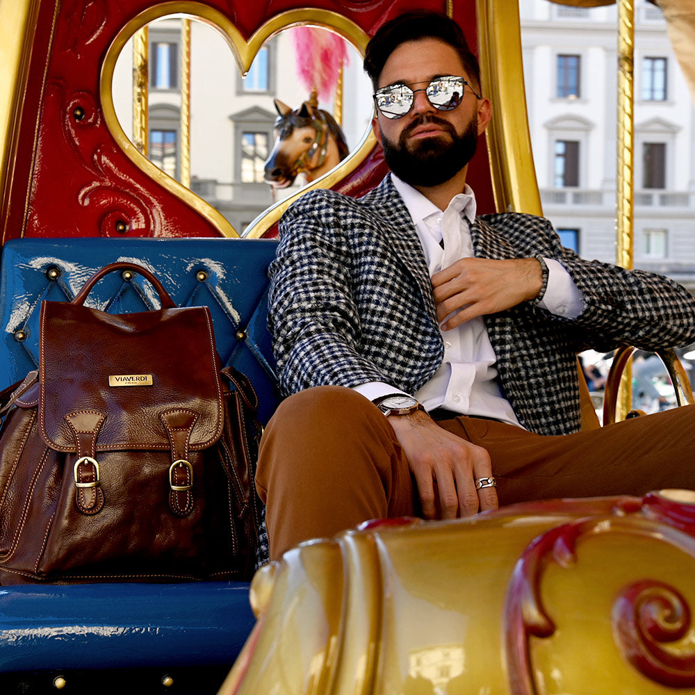 Zaino in Pelle Marrone VIAVERDI Made in Italy