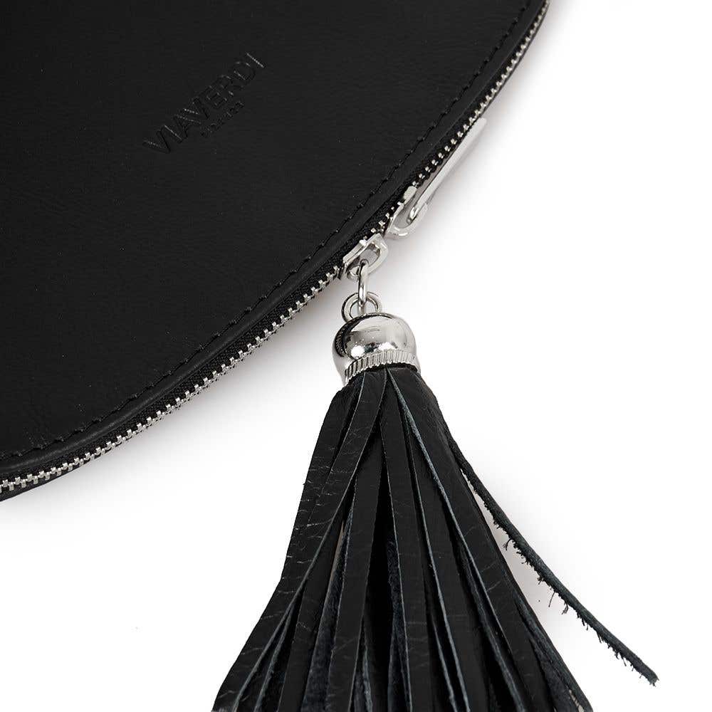 VIAVERDI Black Leather Crossbody Bag Made in Italy