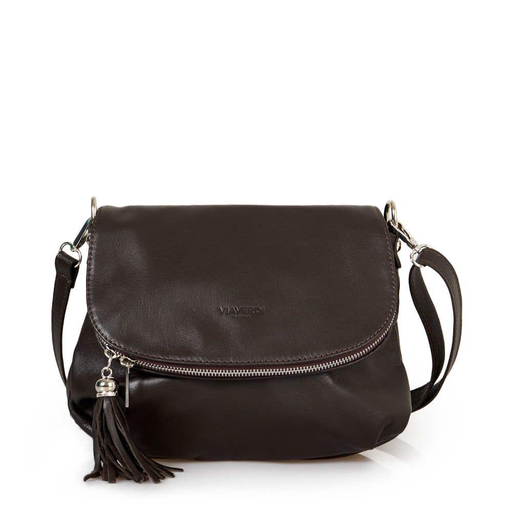VIAVERDI Dark Brown Leather Crossbody Bag Made in Italy