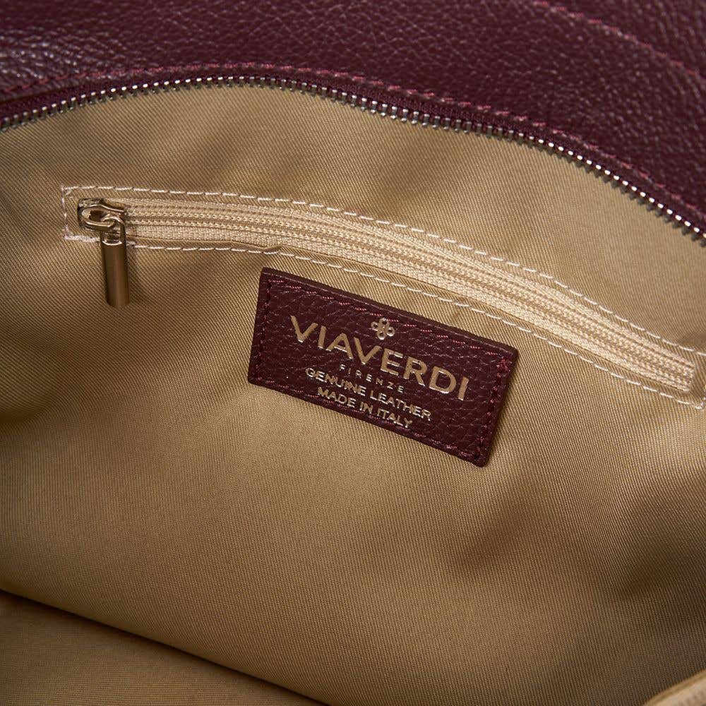 VIAVERDI Bordeaux Leather Tote Bag Made in Italy