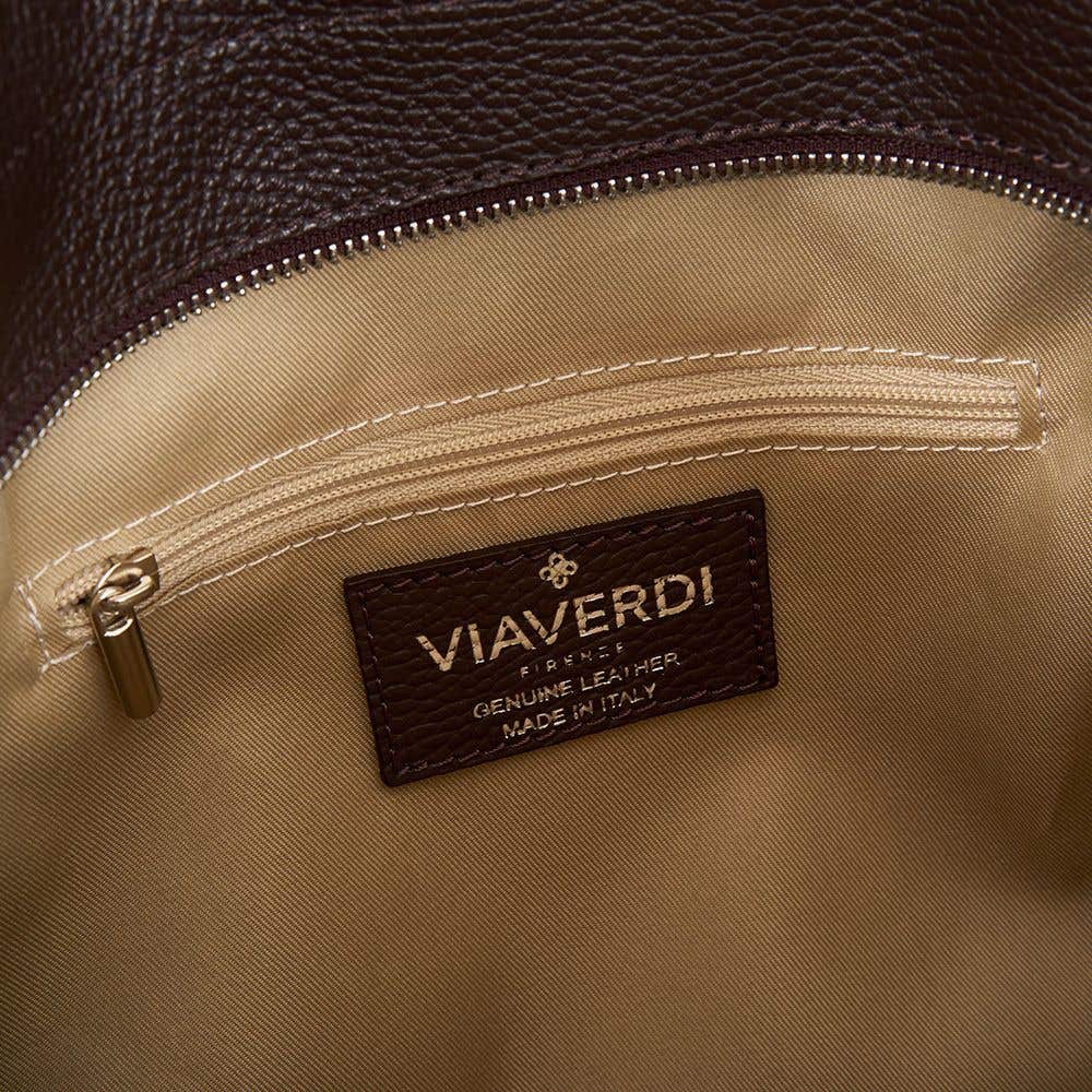 VIAVERDI Dark Brown Leather Tote Bag Made in Italy