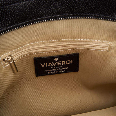 VIAVERDI Black Leather Tote Bag Made in Italy