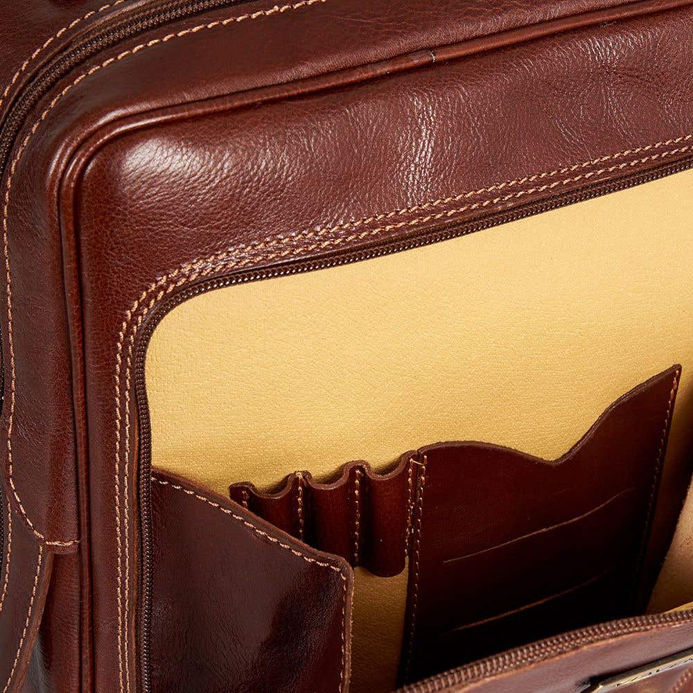 VIAVERDI Brown Leather Backpack Made in Italy